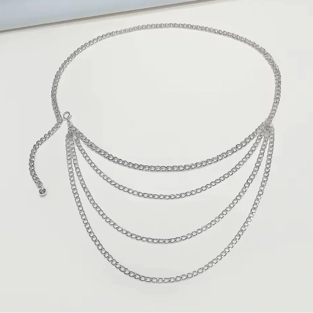 Silver Multi-Layer Chain Waist Belt - Women Accessories